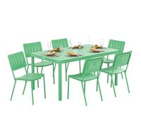 Table de jardin extérieure avec 6 chaises - Outsunny - plateau à lattes 150 cm - structure en acier anti-rouille - vert