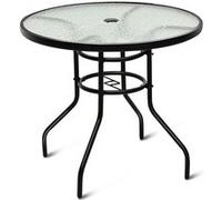 COSTWAY Table de Jardin Ronde en Verre Trempé avec Trou de Parasol, Plateau ø 80 CM, pour Bistro Patio Terrasse, Noir