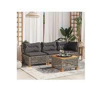 vidaXL Table de jardin Gris 55x55x36 cm – Résine tressée et bois acacia