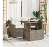 Table de jardin - mango - et dessus en verre - gris 100x55x73cm résine tressée TT490