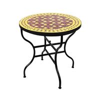 Table de jardin Marocaine originale - En mosaïque - Diamètre : 80 cm - Grande table ronde pliable - Mosaïque méditerranéenne - Idéale comme table pliante pour balcon ou jardin - Estrella Bordeaux
