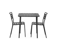 Table de jardin métal + 2 assises anthracite Amélia. lattes et bords arrondis. traitement antirouille