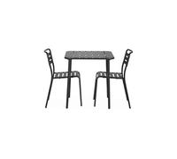 sweeek | Table de jardin métal + 2 assises anthracite Amélia lattes et bords arrondis traitement antirouille Anthracite G