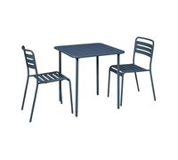 Table de jardin métal + 2 assises bleu marine Amélia