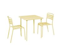 Table de jardin métal + 2 assises jaune Amélia
