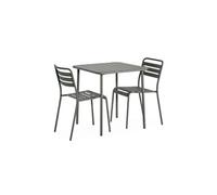 Table de jardin métal savane Amélia avec 2 chaises. lattes et bords arrondis. traitement antirouille