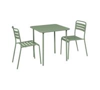 Table de jardin métal + 2 assises vert Amélia