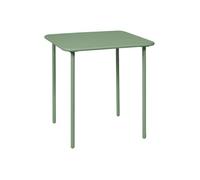 Table de jardin métal 2 places. vert. Amelia. 70x70cm. traitement antirouille. lattes et bords arrondis