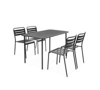 Table de jardin métal + 4 assises anthracite en acier. Amelia. 120 x 70 x 72.5 cm
