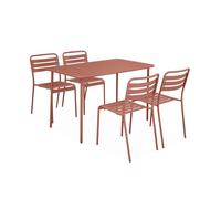 Alice's Garden - Table de Jardin métal + 4 assises Terracotta en Acier. Amelia. 120x70xH72.5cm (12.2kg)