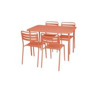 Table de jardin métal + 4 assises tomette en acier. Amelia. 120 x 70 x 72.5 cm