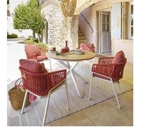 Table de jardin Oriengo bois d'acacia blanc Ø111,5 x H.75,5 cm