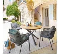 Hespéride Table de jardin Oriengo 4 personnes coloris acacia et graphite ⌀111,5 x H.75,5 cm