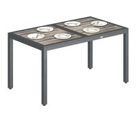 Outsunny Table de Jardin rectangulaire pour 4 à 6 Personnes, Table à Manger extérieure avec Plateau à Effet Bois et Pieds en Acier, pour Balcon, Porche, terrasse, 140 x 80 x 72 cm, Gris foncé