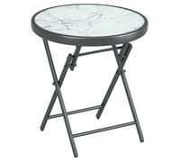 Table de jardin - Outsunny - pliante - plateau effet marbre en verre trempé, structure en métal - ronde de 45cm - blanc