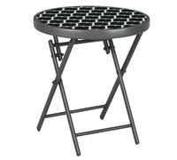 Outsunny Table Basse Pliante, Table d'appoint Pliante, Plateau en Verre trempé, Structure en métal, Table de Jardin, Ronde de 45cm, pour Patio Balcon Jardin, Noir et Blanc