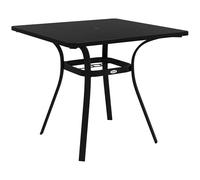Table de jardin Outsunny, table de salle à manger avec trou pour parapluie, table de balcon carrée pour 4 personnes avec coussin de pied pouvant supporter jusqu'à 70 kg pour la terrasse, acier, noir,