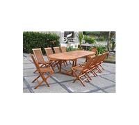 Concept Usine – Salon de jardin LUBOK ovale – Table + 10 chaises en teck huilé, finitions laiton