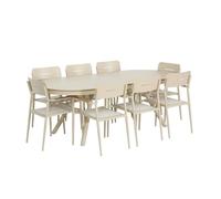 Table de jardin ovale extensible aluminium + 8 assises beige - Metora / Fira