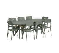 Table de jardin ovale extensible aluminium + 8 assises kaki - Metora / Fira