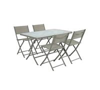 Table de jardin pliante acier + 4 assises textilène kaki - Ancona