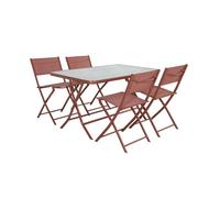 Table de jardin pliante acier + 4 assises textilène terracotta - Ancona