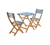 sweeek - Table de Jardin Pliante Bois d'acacia + 2 assises Bleu HILORA Table carrée