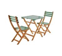 sweeek - Table de Jardin Pliante Bois d'acacia + 2 assises Vert de Gris HILORA Table carrée