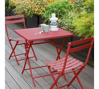 Table de jardin pliante carrée GREENSBORO Groseille 2 places - Acier traité époxy, Traitement antirouille renforcé Hespéride