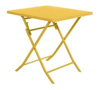 Table de jardin pliante carrée ""Greensboro"" jaune moutarde 2 places en acier traité époxy - Hespéride
