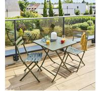Table de jardin pliante carrée ""Greensboro"" vert laurier 2 places en acier - Hespéride