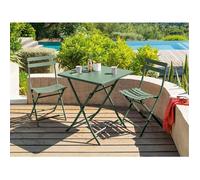 Table de jardin pliante carrée ""Greensboro"" vert olive 2 places en acier traité époxy - Hespéride