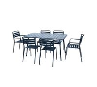 Table de jardin pliante métal + 6 assises 2 fauteuils 4 chaises. Amelia. bleu marine. 141.2 x 80 x 72.5cm