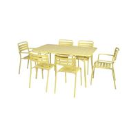 Table de jardin pliante métal + 6 assises 2 fauteuils 4 chaises. Amelia. jaune. 141.2 x 80 x 72.5cm