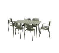 Table de jardin pliante métal + 6 assises 2 fauteuils 4 chaises. Amelia. kaki. 141.2 x 80 x 72.5cm