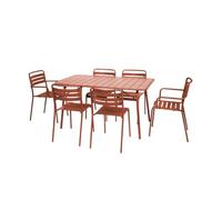 Table de jardin pliante métal + 6 assises 2 fauteuils 4 chaises. Amelia. terracotta. 141.2 x 80 x 72.5cm