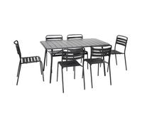 Table de jardin pliante métal + 6 assises. Amelia. anthracite. 141.2 x 80 x 72.5cm