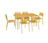 Table de jardin pliante métal + 6 assises. Amelia. ocre. 141.2 x 80 x 72.5cm
