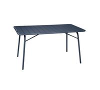 Table de jardin pliante métal 6 places. marine. Amelia. 140x80 cm. traitement antirouille. lattes et bords arrondis