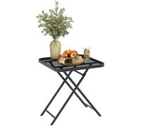 Table de jardin pliante Outsunny 70 x 70 cm, table de balcon résistante aux intempéries, table pliante en acier avec découpe, table