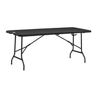 Table de Jardin Pliante Outsunny pour 6 Personnes, Table de Buffet avec Structure en Acier, Table de terrasse Aspect Bois, HDPE, 180 x 75,5 x 73 cm, Gris foncé