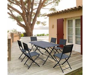 Table de jardin pliante rectangulaire AZUA Graphite 6 places - Aluminium traité époxy Hespéride
