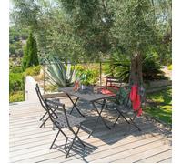Table de jardin pliante rectangulaire ""Greensboro"" graphite 4 places en métal - Hespéride