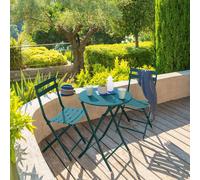 Hespéride Table de jardin pliante ronde Greensboro bleu canard 2 places acier traité époxy