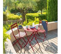 Table de jardin pliante ronde ""Greensboro"" groseille 2 places en acier traité époxy - Hespéride