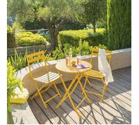 Table de jardin pliante ronde ""Greensboro"" moutarde 2 places en acier traité époxy - Hespéride