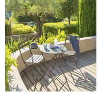 Table de jardin pliante ronde ""Greensboro"" tonka 2 places en acier traité époxy - Hespéride