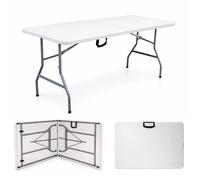 Table de jardin pliante TERRE JARDIN 180 cm 8 personnes - Plateau HDPE blanc et structure acier gris - Pliable en valise