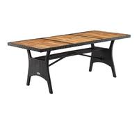 Table de jardin polyrotin Noir avec compartiment plaque en bois d'acacia pré-huilé hauteur réglable résistante aux intempéries