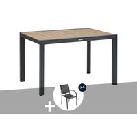 Table De Jardin Rectangulaire Alu Evasion 4 Places Effet Bois + 4 Fauteuils Piazza - Hespéride Multicolore